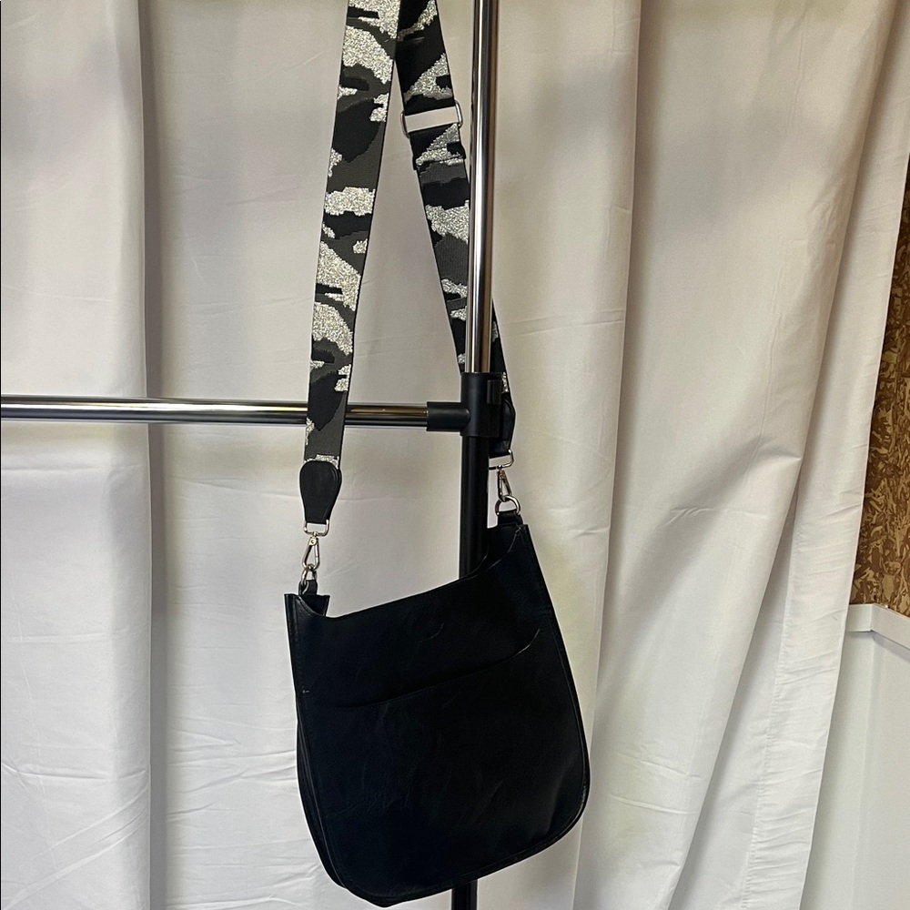 Ah Dorned Black Crossbody Bag with Patterned removable Strap